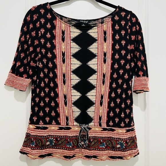 Lucky Brand Women's Nyla Cinched Top Multi Color Tribal Print Size Small - Picture 2 of 11
